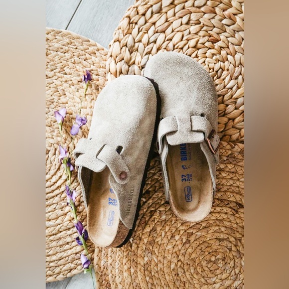 NWT Birkenstock Boston Leather Suede Taupe Clogs EU 45 / US M 12 - Picture 6 of 16